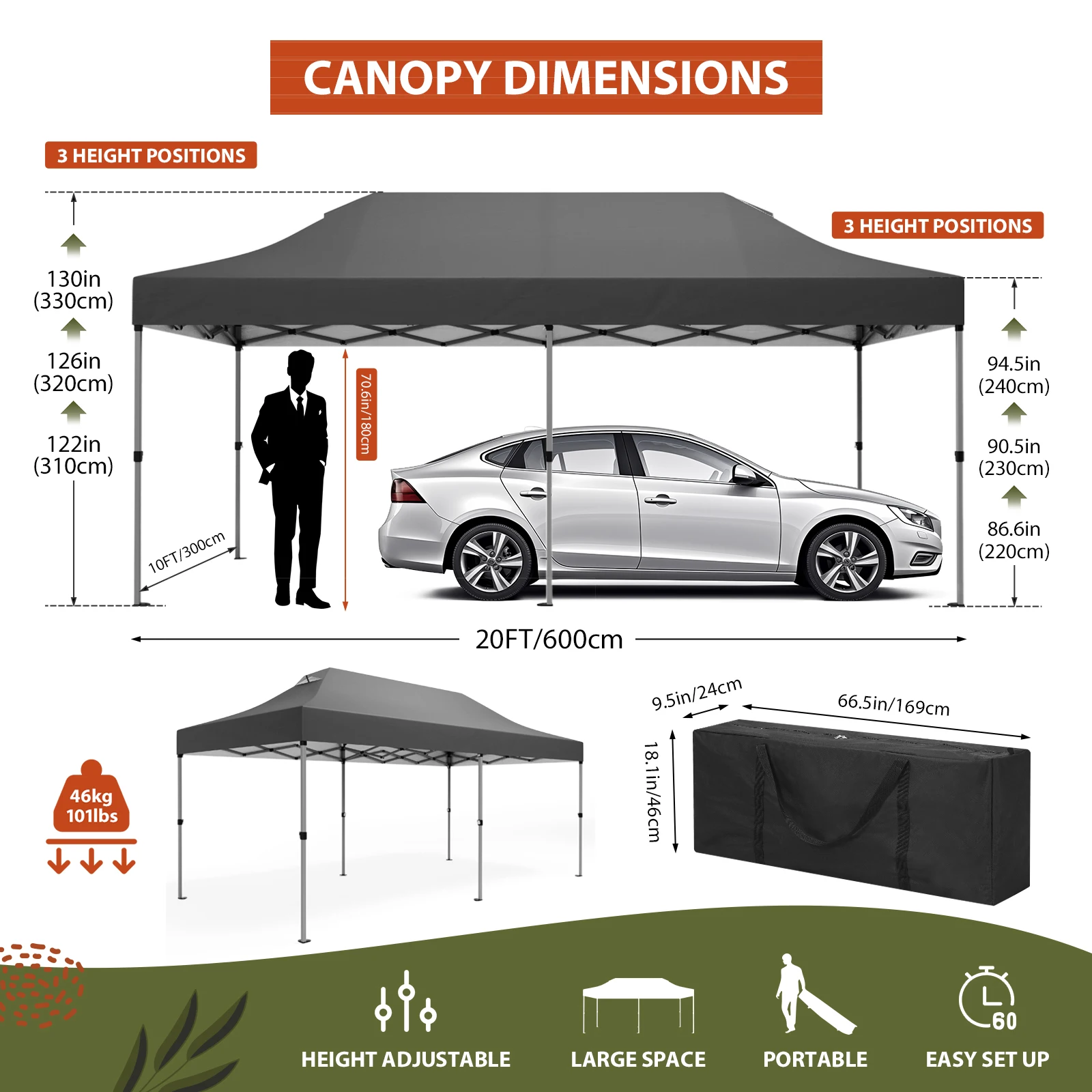 10x20FT Pop Up Canopy Tents for Parties, 10 x 20 Heavy Duty Commercial Instant Event Party Tent Easy Up Gazebo with Roller Bag