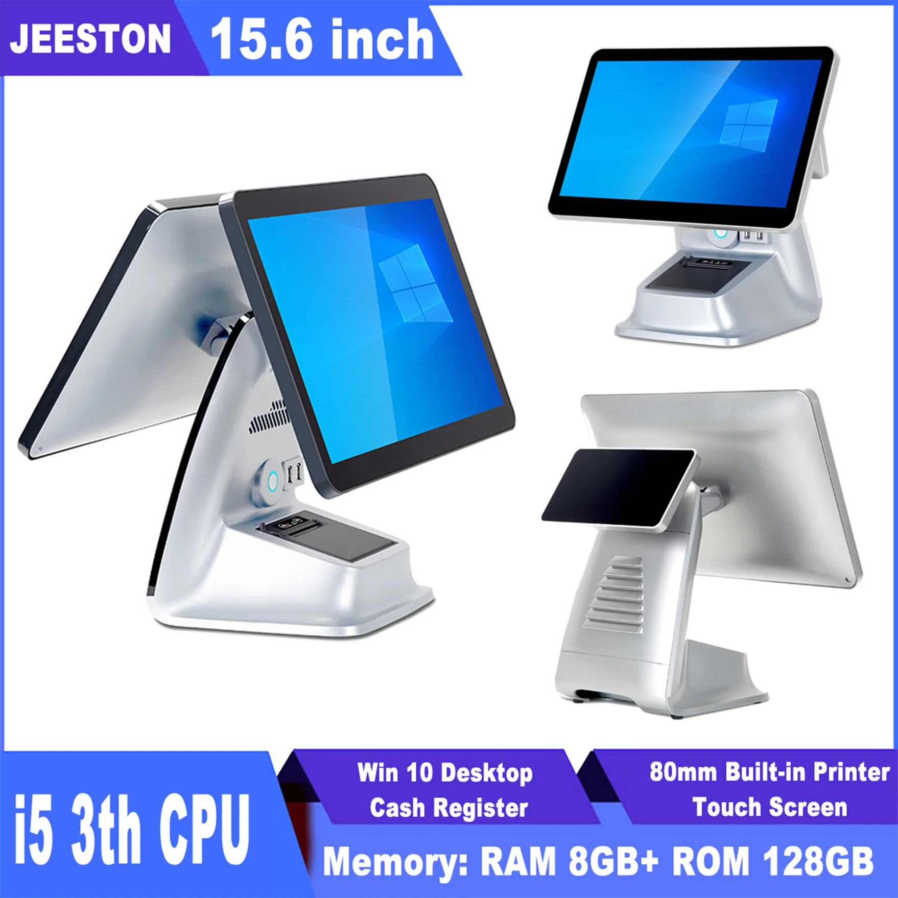 

15,6-дюймовая POS-система Windows i5 Win10 Кассовый аппарат с сенсорным экраном 58 мм Термопринтер Ресторан ECR Терминал Настольный POS
