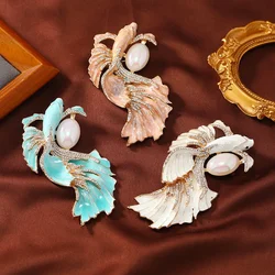 Medieval Vintage French Luxury Pearl Big Carp Goldfish Brooch Pin Women's Coat Animal Pins Cute Fish Badges Clothes Accessories