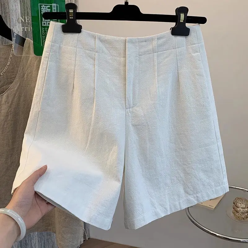여성용 코튼 린넨 여름 반바지 |   하이 웨이스트 슬리밍 와이드 레그 팬츠 |   통기성 캐주얼 미디 슈트 반바지 G236