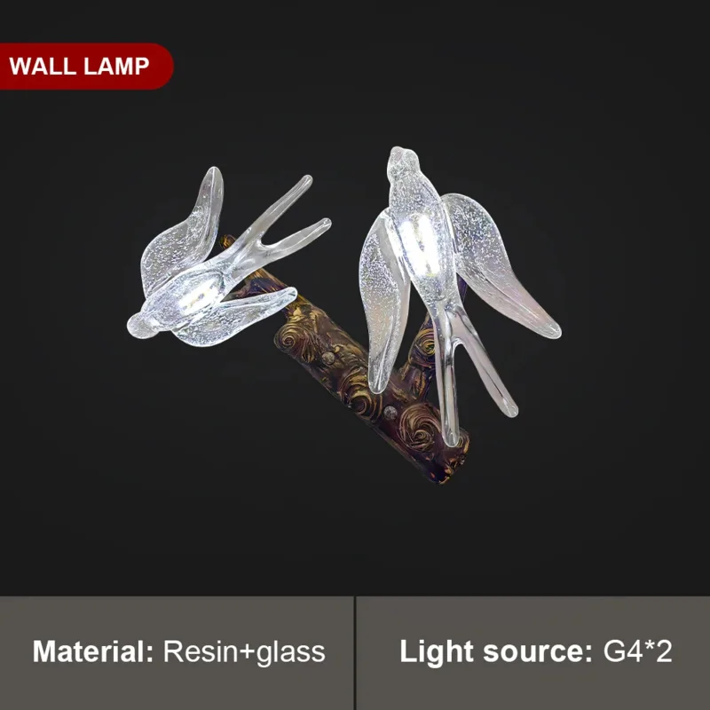 

Vintage Round Glass Bird Ceiling Chandelier Swallow Long Dining Table Living Room Luxury Branch Pendant Chandelier Lamp Designer