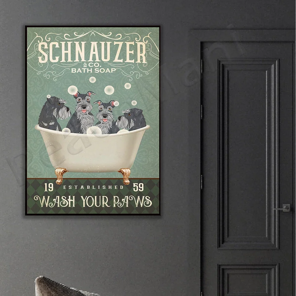 تأسيس عام 1959 من شركة Schnauzer and Co. يتضمن صابون الحمام وطبعات المخالب وملصقات الكلاب وديكورات الحمام. #3