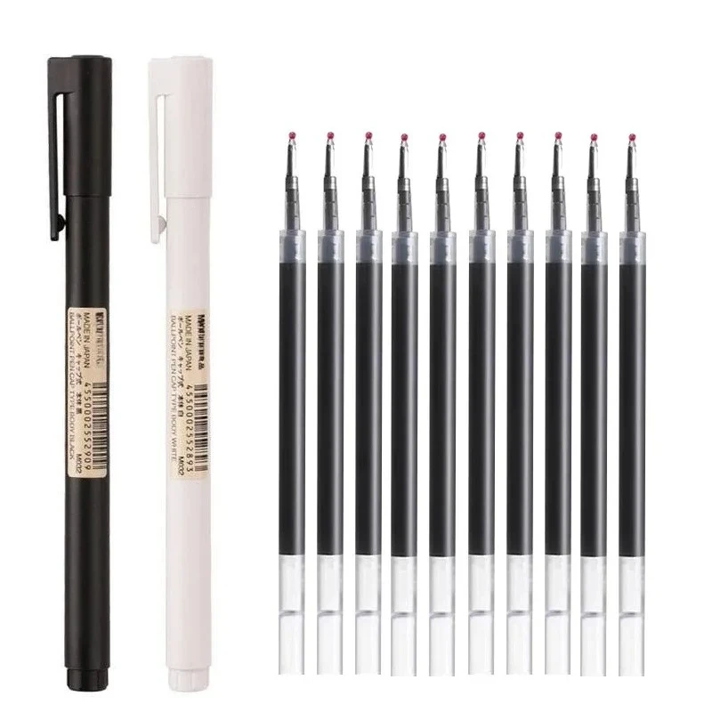 0.5mm Black Bullet Tip Gel Pens Cap-off & Click 2 Styles Refillable Japanese MUJIs Style School Office Writing Stationery
