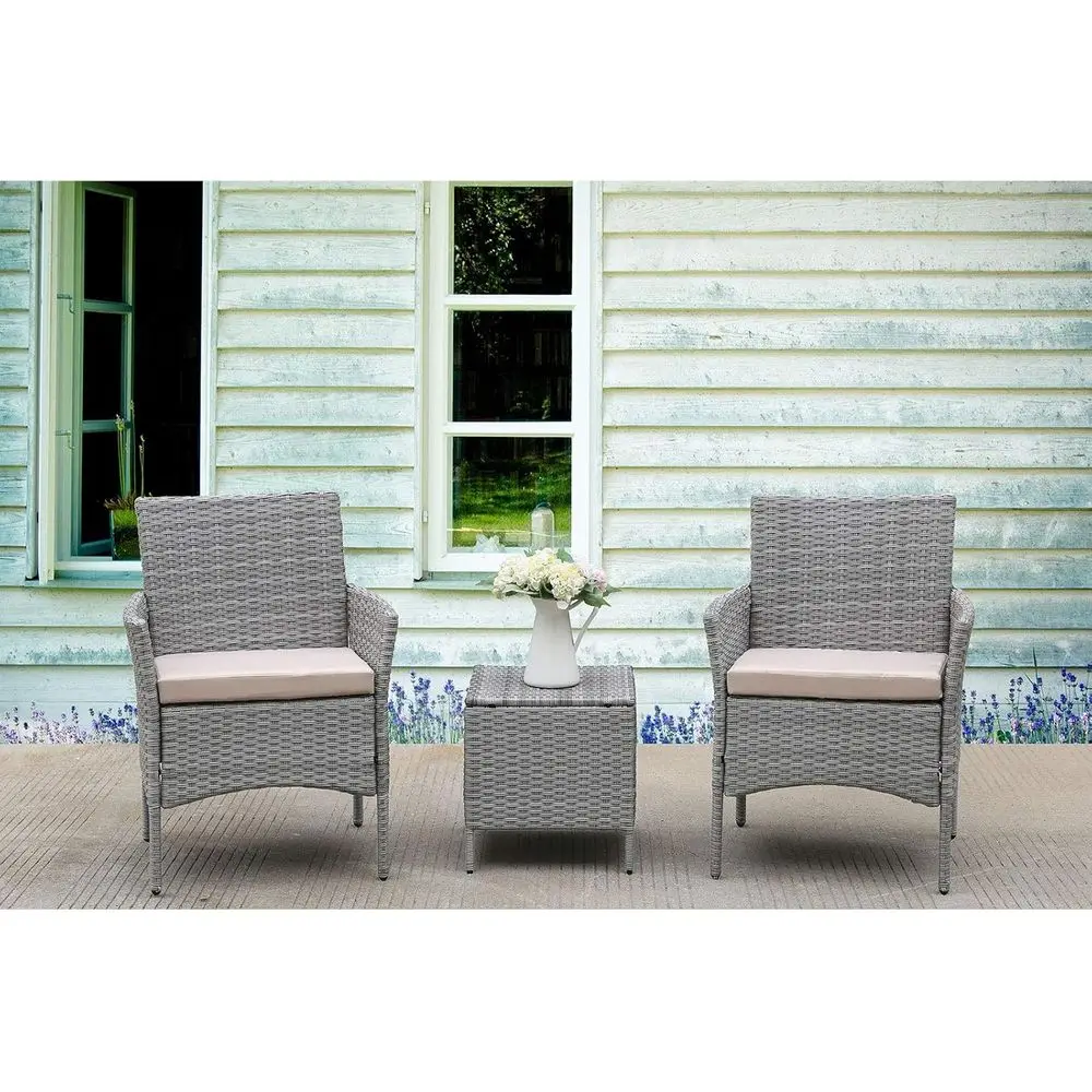 

3-Piece Outdoor Patio Furniture Set: PE Wicker Rattan with Cushioned Armchairs and Coffee Table, Ideal for Garden, Lawn, or Pool