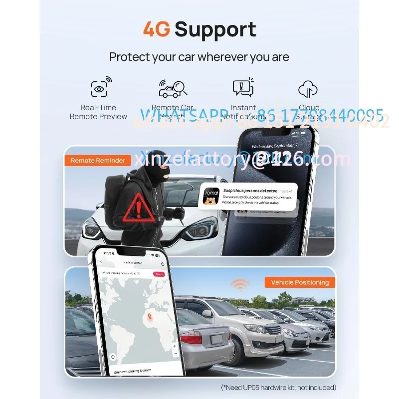 كاميرا داش A810 4K قابلة للتخصيص أمامي وخلفي، كاميرا داش مزدوجة للسيارات مع رؤية ليلية Starvis 2 HDR، دعم 4G LTE، ADAS، B #5