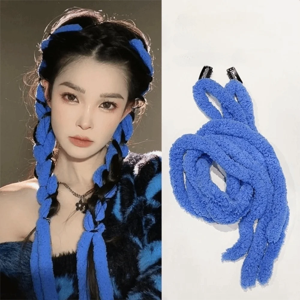2pcs Plush Colorful Braids Hair Band Rope Dirty Braid Handmade Braided Hair Embellished Hip-hop Reusable