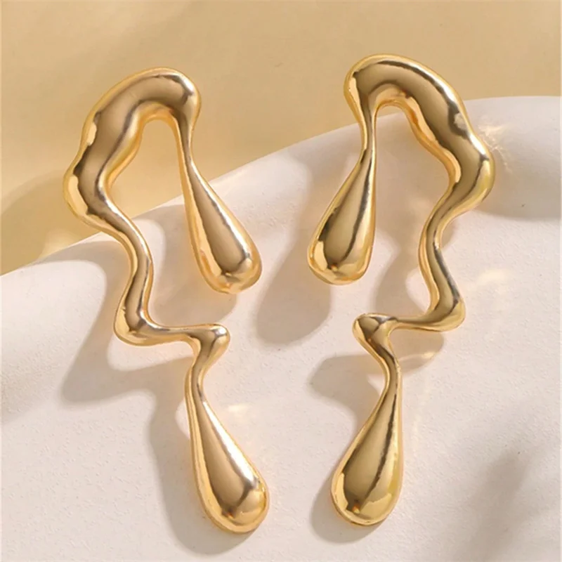 Exaggerated Vintage Liquid Teardrop Earrings for Women Creative Metal Irregular Water Drops Earring Y2K Jewelry Accessories Gift