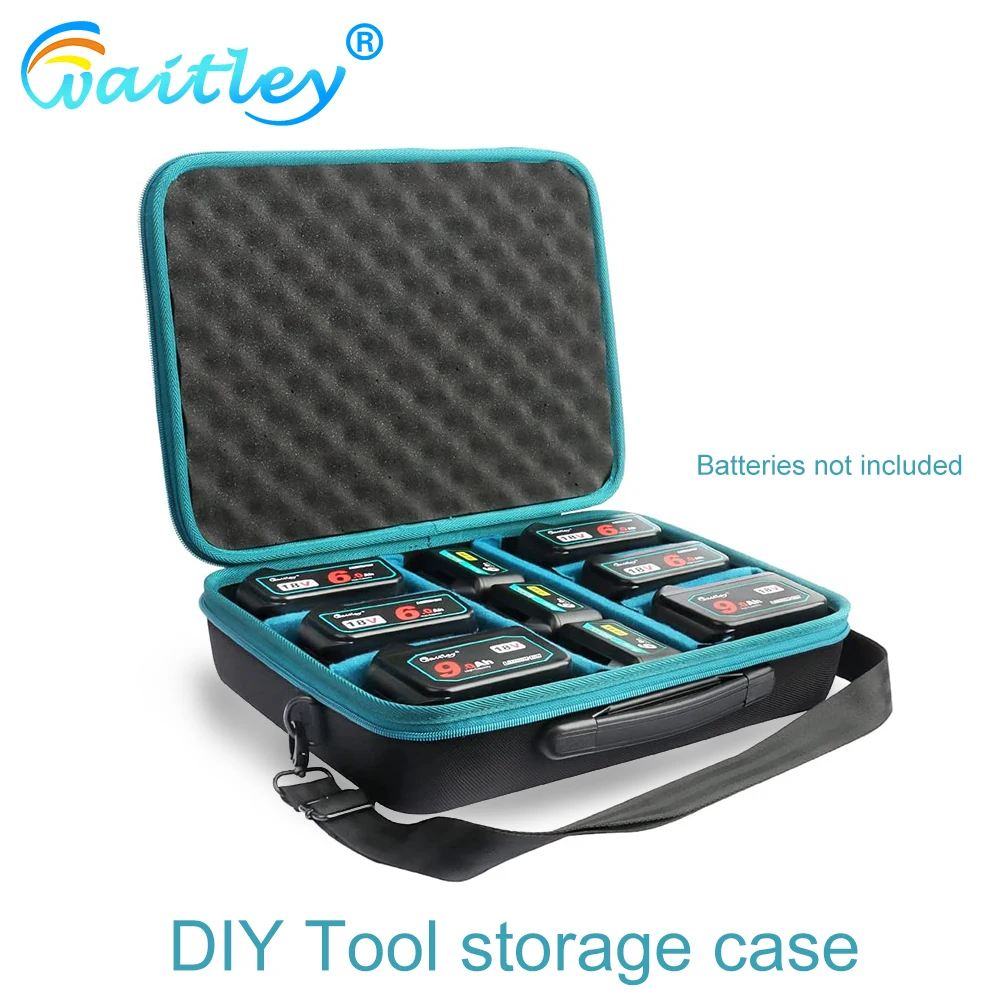 Waitley Portable Tool Battery Storage Case Waterproof accessories box For Makita ect batteries store carry, Can DIY partition