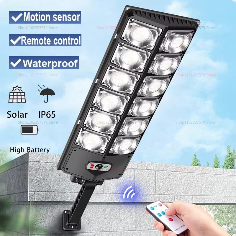  Solar LED Security Light with Motion Sensor Waterproof Outdoor Garden Street 3 Modes Remote Control Home Lighting 