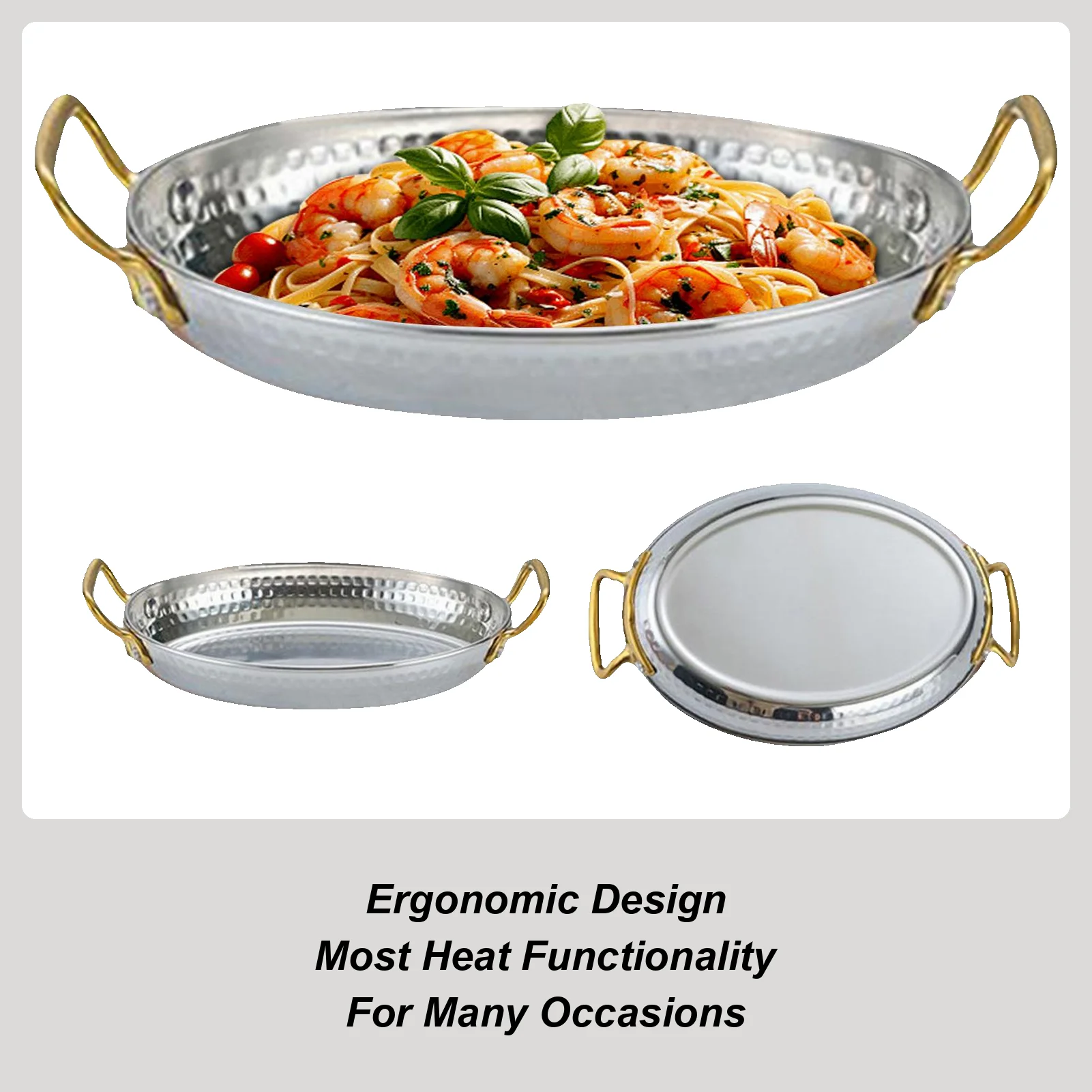 

Cooking Pan Stainless Steel Paella Skillet Uncoated Saucepan Pot Kitchen Cookware with Double Handles for Cooking Beginner