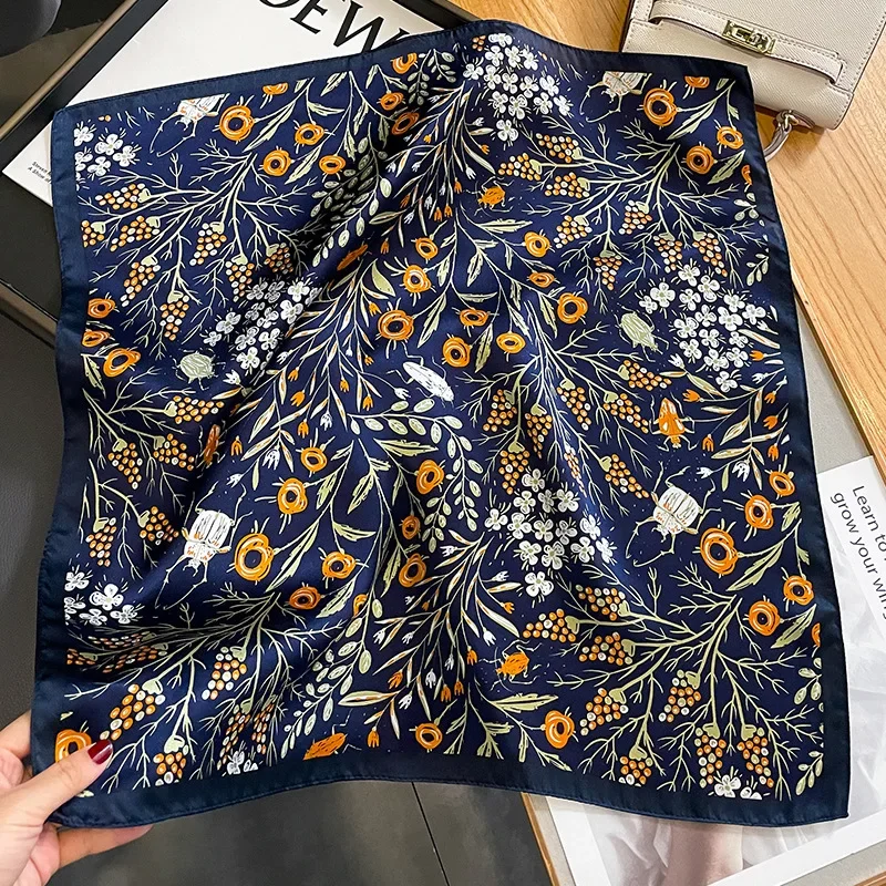 53Cm Vrouwen Pure Zijde Sjaal Vierkante Hals Hoofddoek Bandana Vrouwelijke Bloemen Haarbanden Luxe Kleine Echte Zijde Satijn Sjaals