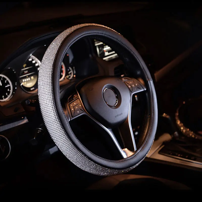 Bling Bling Diamond Rhinestones Crystal Car Steering Wheel Cover PU Leather Auto Accessories Case Car Styling — zdjęcie 5