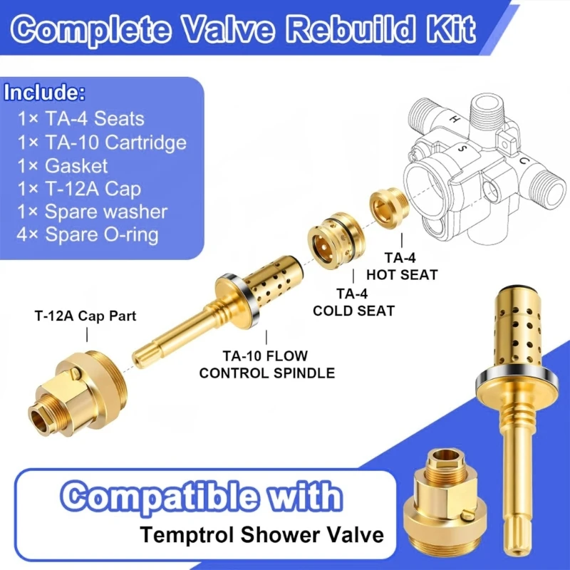 Premium Copper Shower Valves Restoration Set with with TA-10 Flows Control Spindles