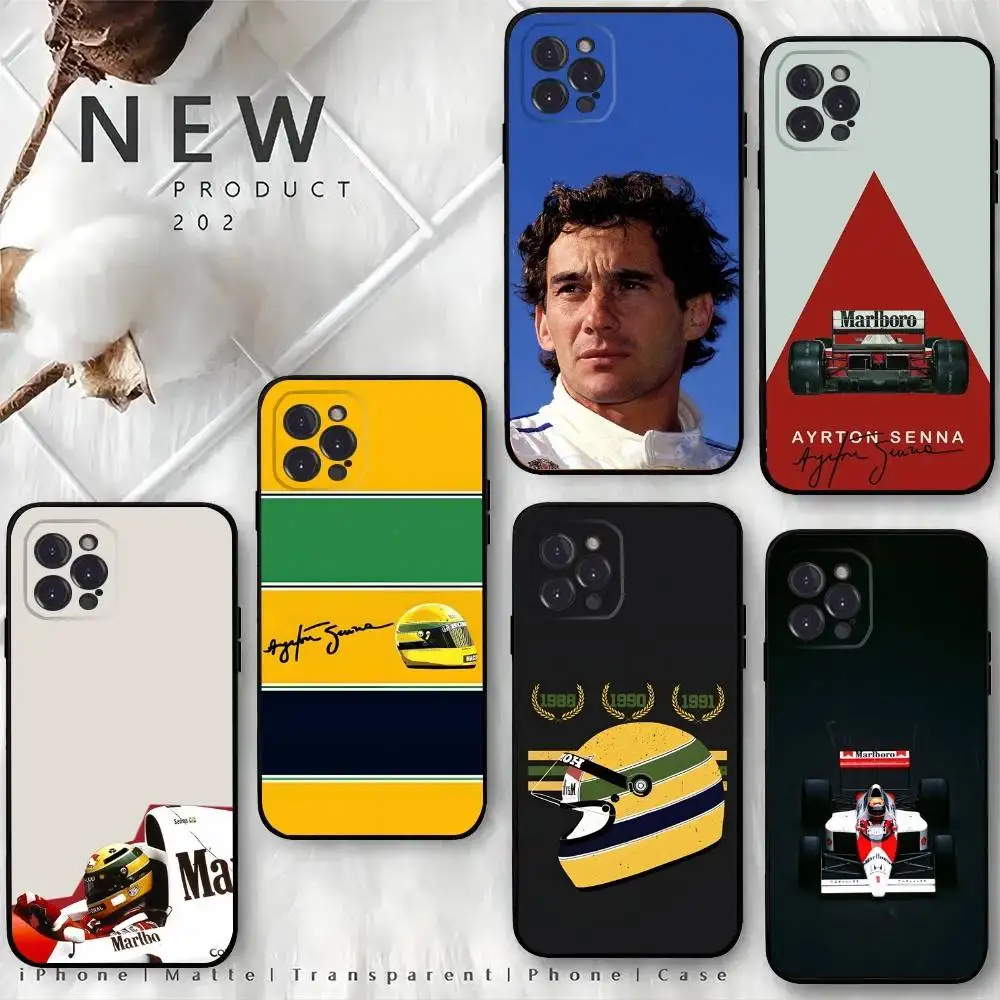 

F1 A-Ayrton Tacing Driver Senna Phone Case For iPhone 16,15,14,13,12 Mini 11 Pro XR,X,XS,MAX 7,8 Plus Silicone Cover Soft Black