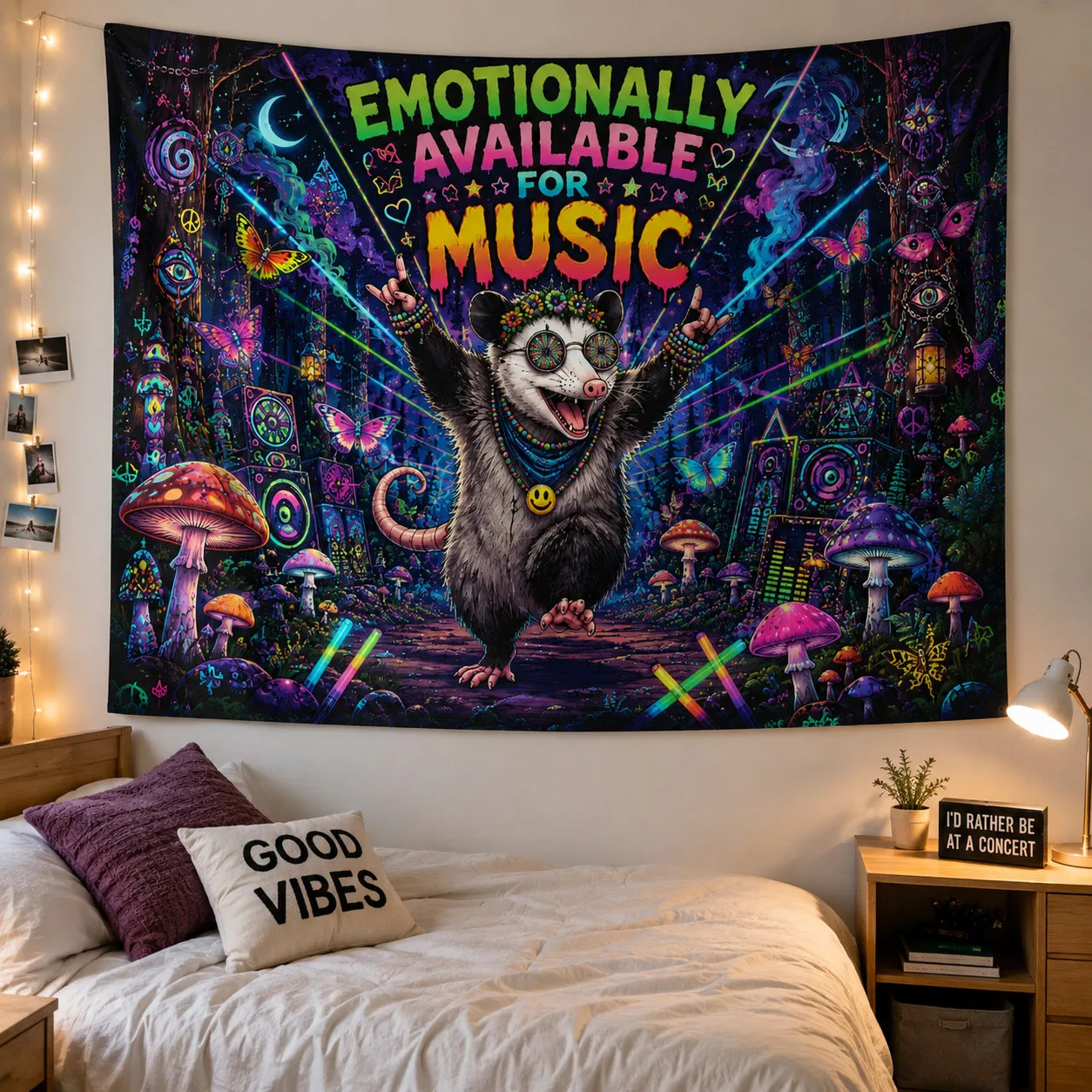 Psychedelic Music Tapestry Wall Art Cute Animal Rock Woven Blanket Neon Landscape Room Decoration Aesthetic Photo Backdrop