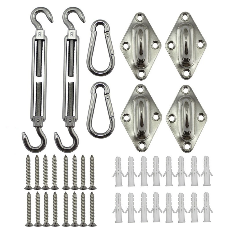 40PC Sun Shade Sail Canopy Fixing Accessories Stainless Steel Hardware Kit Eye Turnbuckle Snap Hook Screw Carabiner Clip