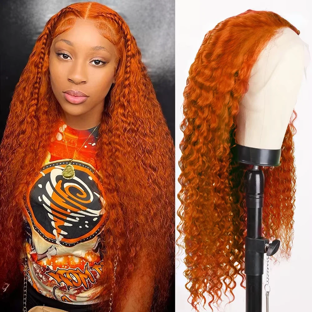 30 32 inch Ginger Lace Front Wig Human Hair 350# Water Wave Wig 13x6 Lace Frontal Wigs for Women Deep Curly Wig 3 Days Delivery