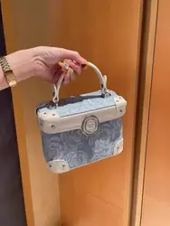 High Quality Blue Denim Fashion Cloud Bag Women's Handbag Floral Crystal Diamond Shoulder Messenger Bag Lady Purse Female Armpit