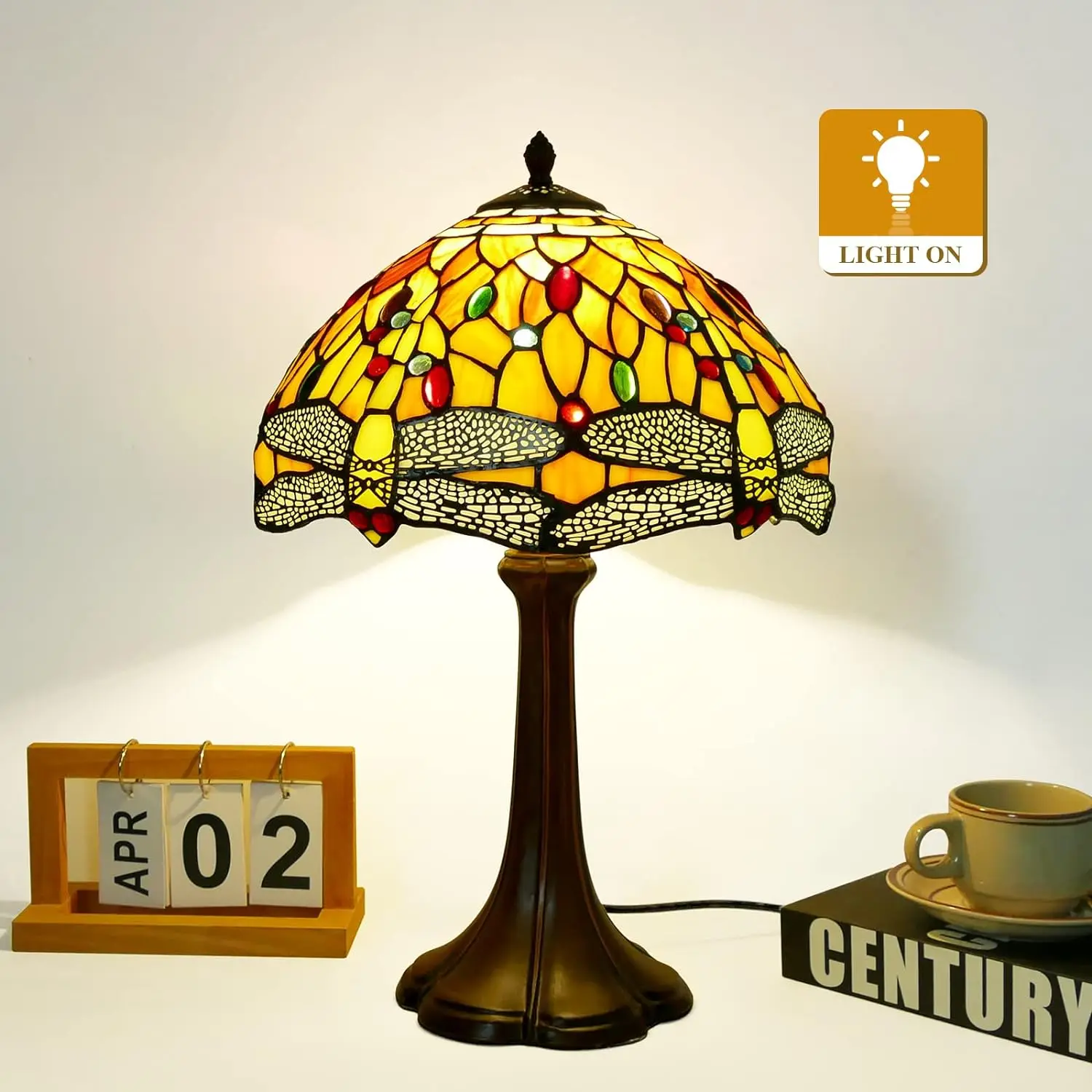 Tiffany Style Table Lamp Reddish-Brown Dragonfly Stained Glas Lamp Vintage Tiffany Lamp Gifts for Bedroom Living Room