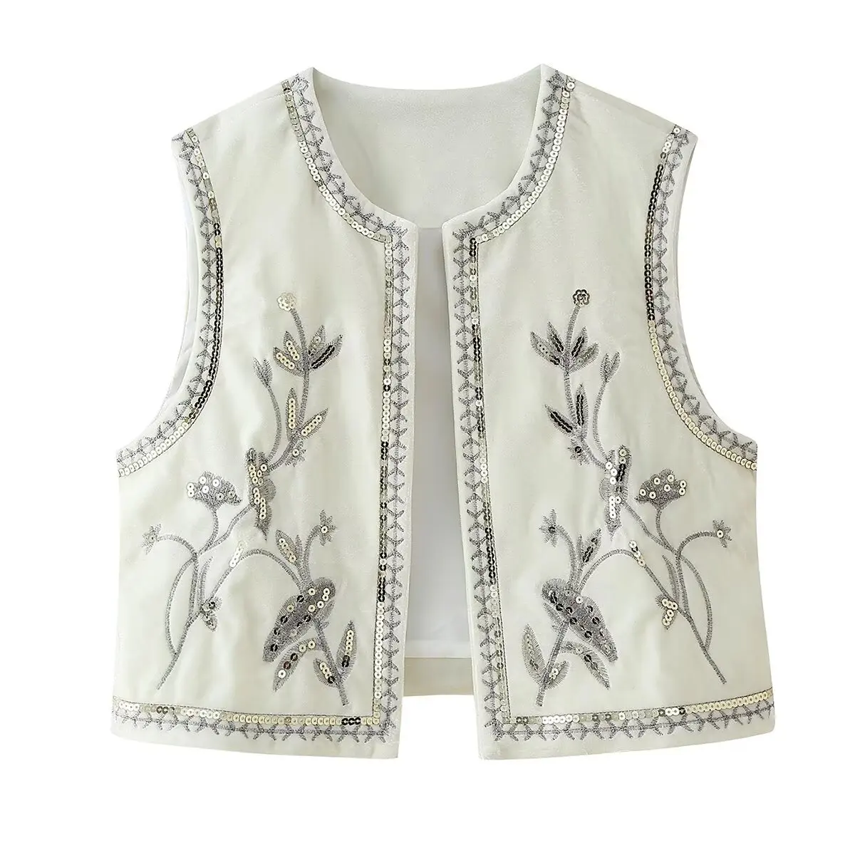 

ZBZR Spring New Women's Velvet Embroidered Bead Decorated Open Cardigan Sweater Loose Casual Top Faion Versatile round Ne