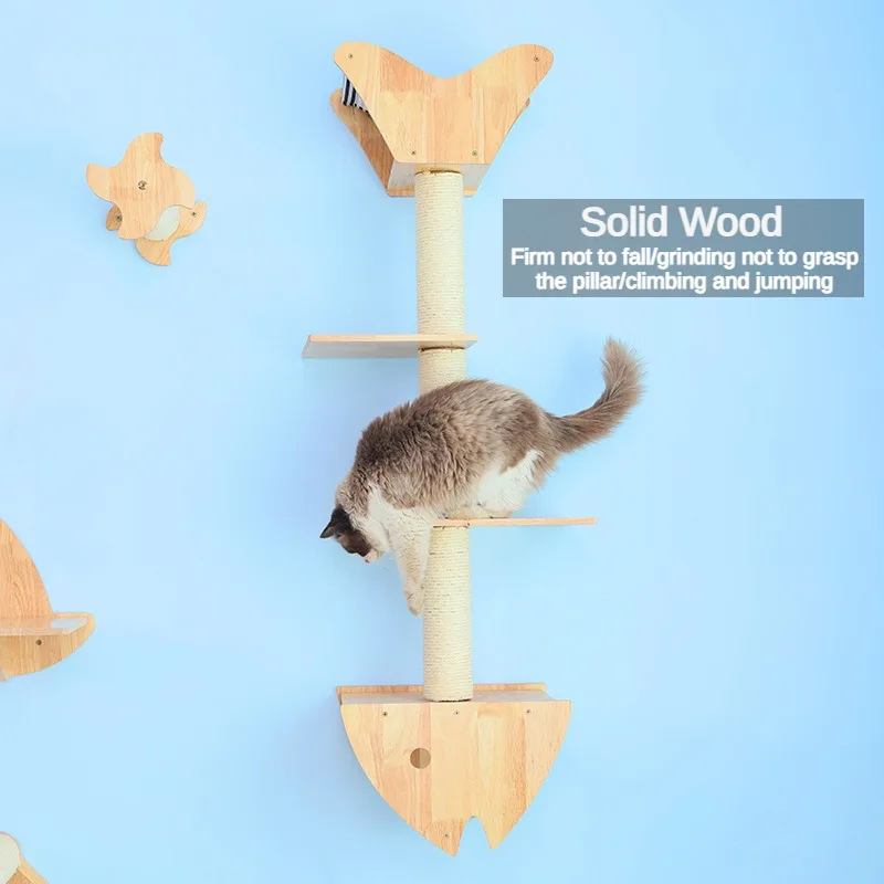 Solid Wood Cat Wall Climbing Frame DIY Hanging Space Capsule Cat Nest Jumping Platform Claw Pillar Villa Pet Accessories