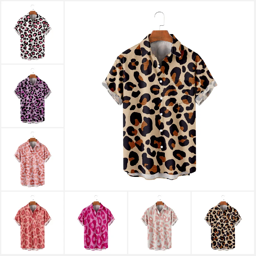 7 Colors Women Men's Oversized Top 4XL New Design Leopard Print Hawaiian Shirt 2023 Summer Beach Short Sleeve Shirt