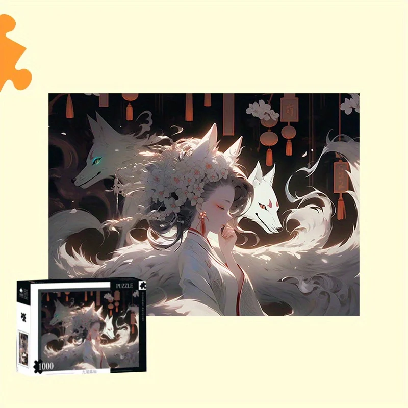 Mini formato puzzle 1000 pezzi volpe a nove code fata creatura mitica arte regalo incantante per mitologia buff decorazione della parete di casa 38x26 cm