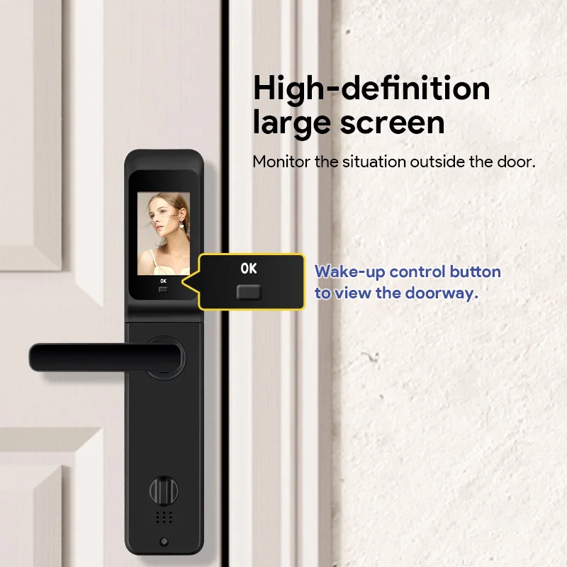 مقاوم للماء في الهواء الطلق رمز بصمة واي فاي قفل مقبض الباب الإلكتروني الذكي مع كاميرا هاتف باب الفيديو متوافقة #4