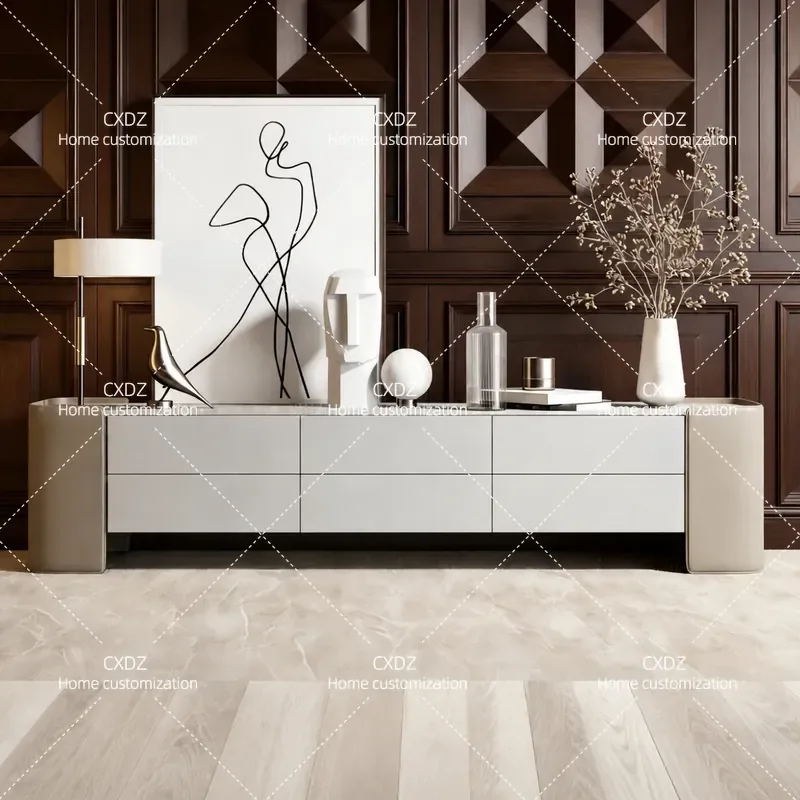 Minimalist Solid Wood TV Cabinet Entryway Audio Visual Storage Locker Decorative Floor Cabinet for Living Room