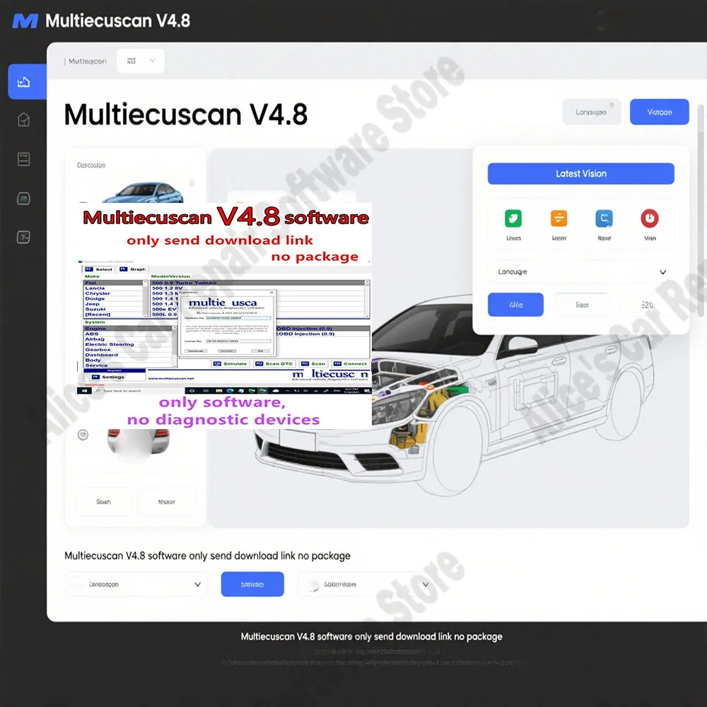 

Latest Car Tools Multiecuscan V4.8 For European models obd2 Scanner Software + ELM327+Flat adapter Registered Unlimited Keygen