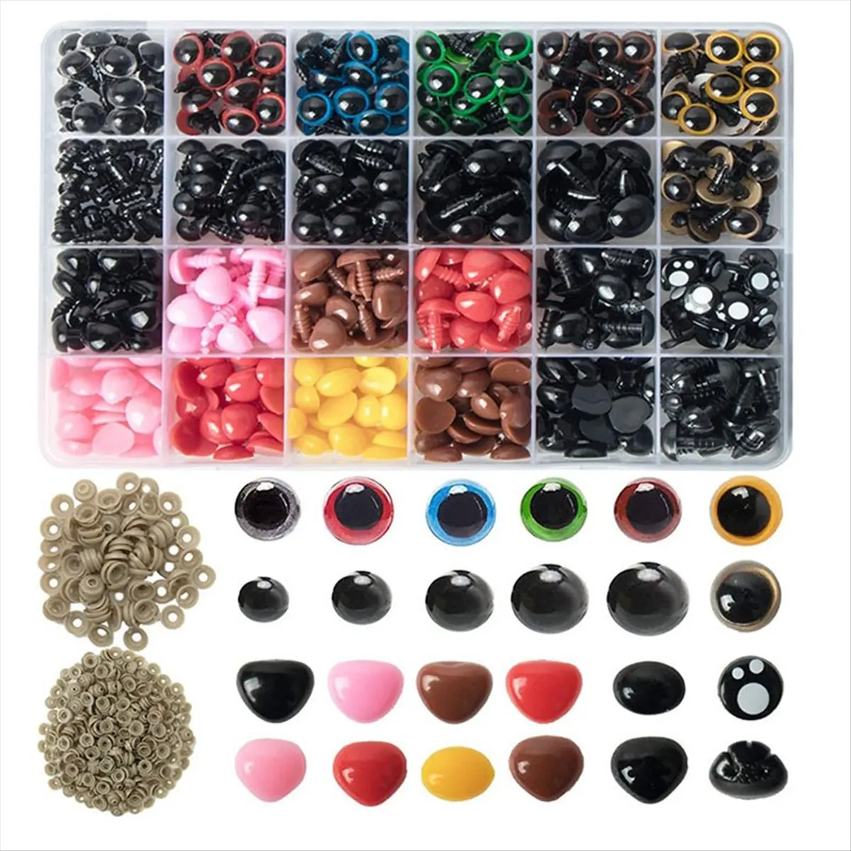 AA83 1040pcs 6-14mm Plastic Safety Eyes for Toys Diy Mix Size Crochet Animal Eye for Doll Toys Accessories Eyes and Noses Set