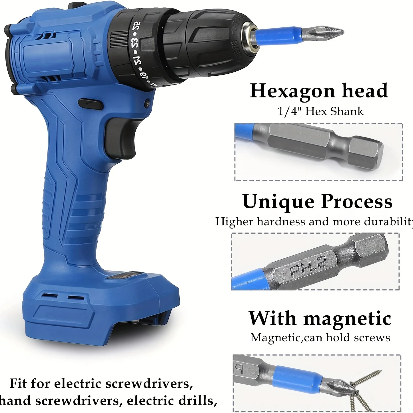 Magnetic Screwdriver Bits Set PH1 PH2 PH3 PZ1 PZ2 PZ3 Anti-slip 1/4 Hex Shank Fit Hand Electric Drill Driver Tool Part Accessory