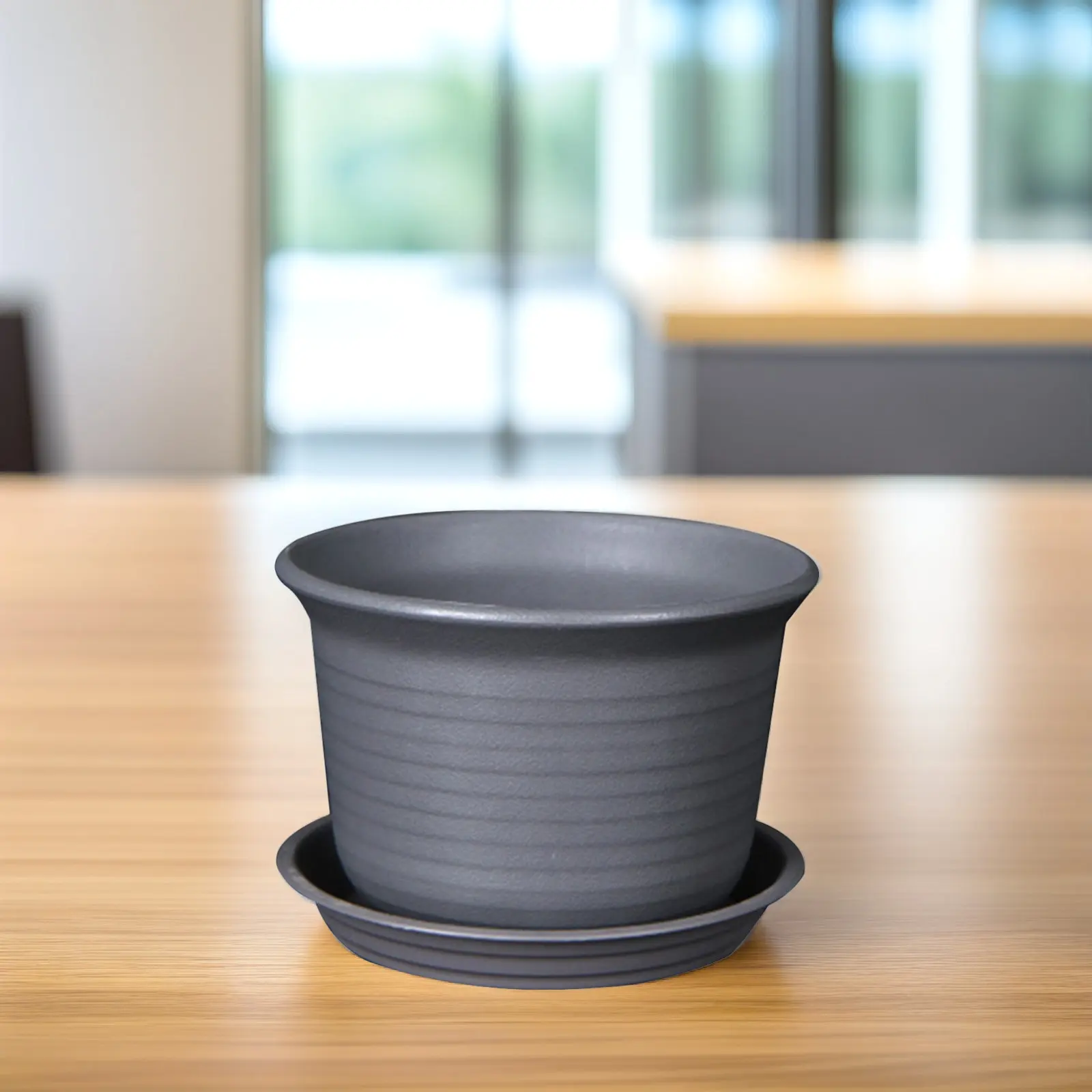 1Pcs Plastic Flower Pot Resin Round Gray Black Decorative Flower Storage Holder Cosmetics Organizer Small Bonsai Plant Basket