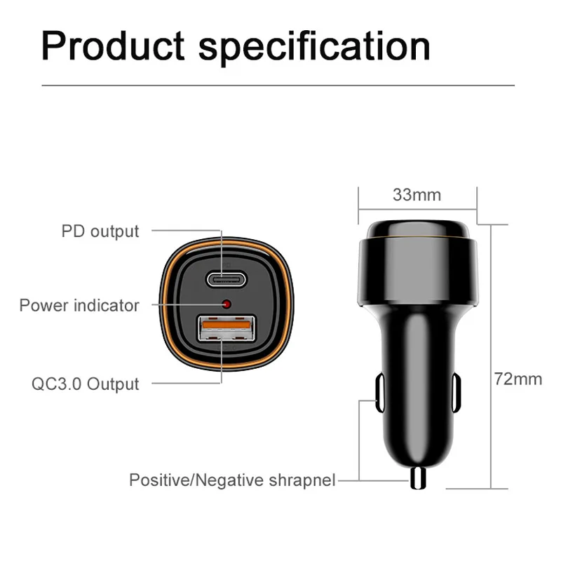 JaJaBor Car Charger Total 38W USB QC3.0 PD20W Type C Car Phone Charger Adapter For iPhone Huawei Xiaomi Samsung Mobile Phone