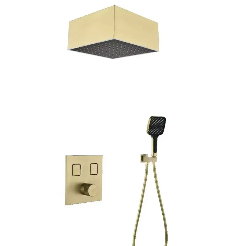 Modern Brass Square LED Thermostatic Shower Faucet Dual Handle Wall Mount Hot Cold Water Mixer Tap For Hotel Bathroom