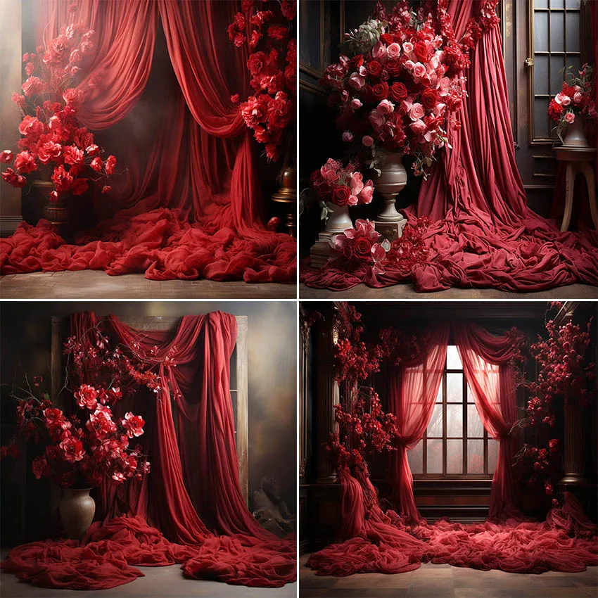 Mehofond Photography Background Romantic Red Curtain Window Adult Birthday Wedding Maternity Portrait Decor Backdrop Photo Studi