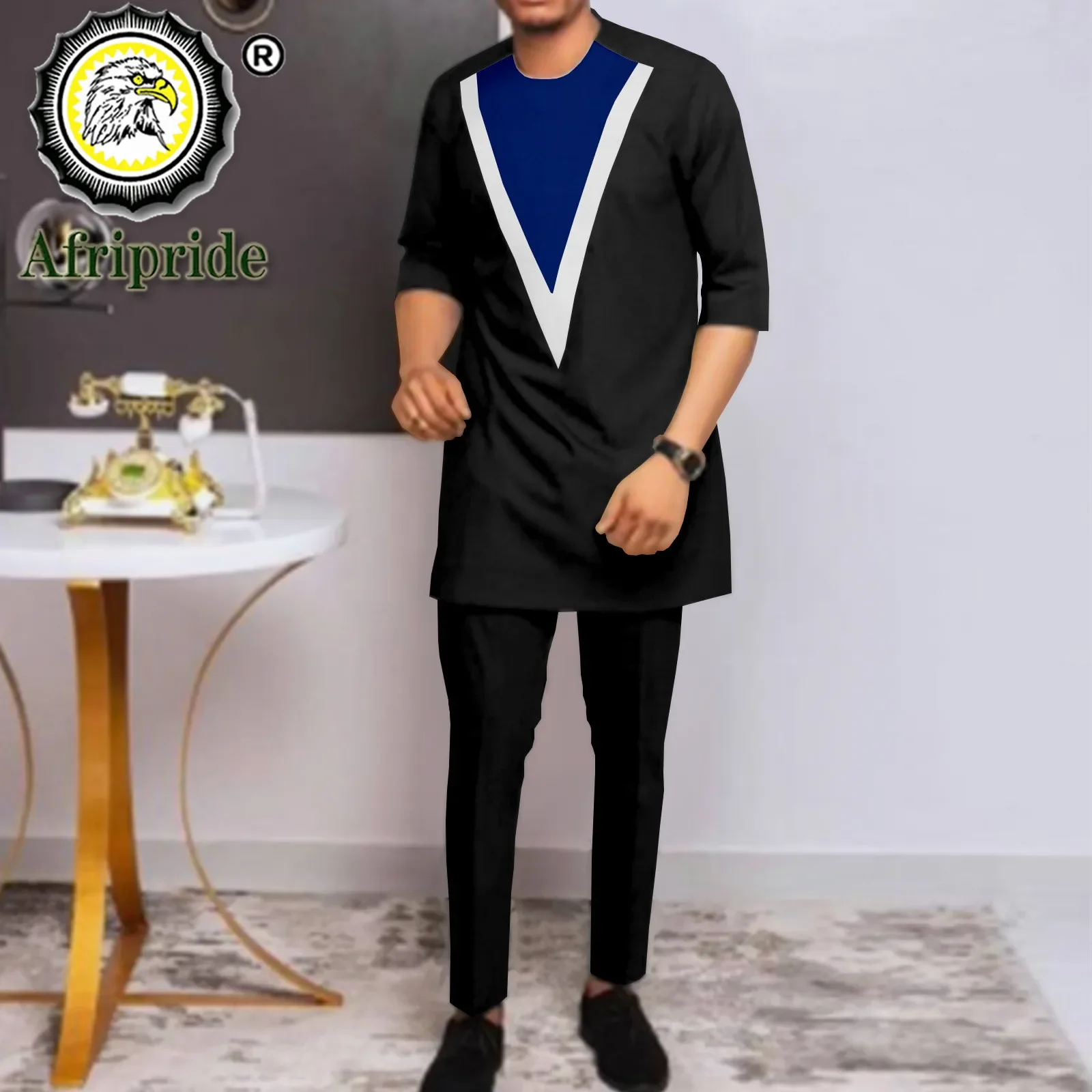 African Suit for Men Half Sleeve Plus Size Casual Shirts and Pants 2 Piece Set Tribal Tracksuit Men`s Dashiki Outfits A2116068