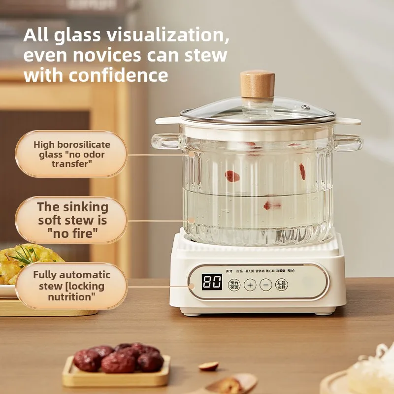 220 В 1,8 л стеклянная кастрюля, мультиварка для детского питания с автоматическим разделением воды, функцией тушения и сохранением питания