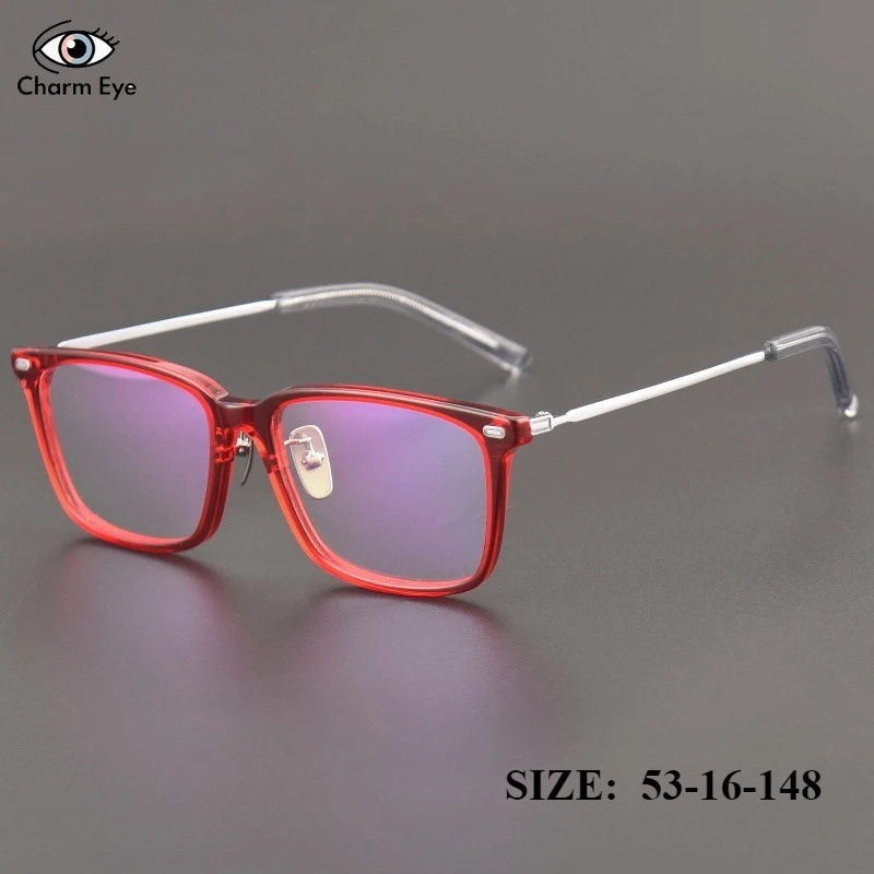 

Red Pure Titanium Glasses Frame Women Square Optical Prescription Eyeglass Fashion Men Anti Blue Light Computer Office Eyewear