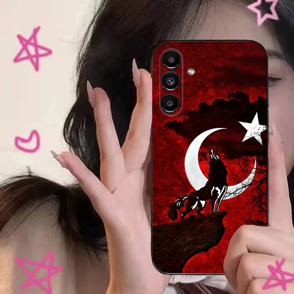 Turk Wolf Turkey Flag Phone Case For Samsung S24,S21,S22,S23,S30,Ultra,S20,Plus,Fe,Lite,Note,10,9,5G Black Soft Cover