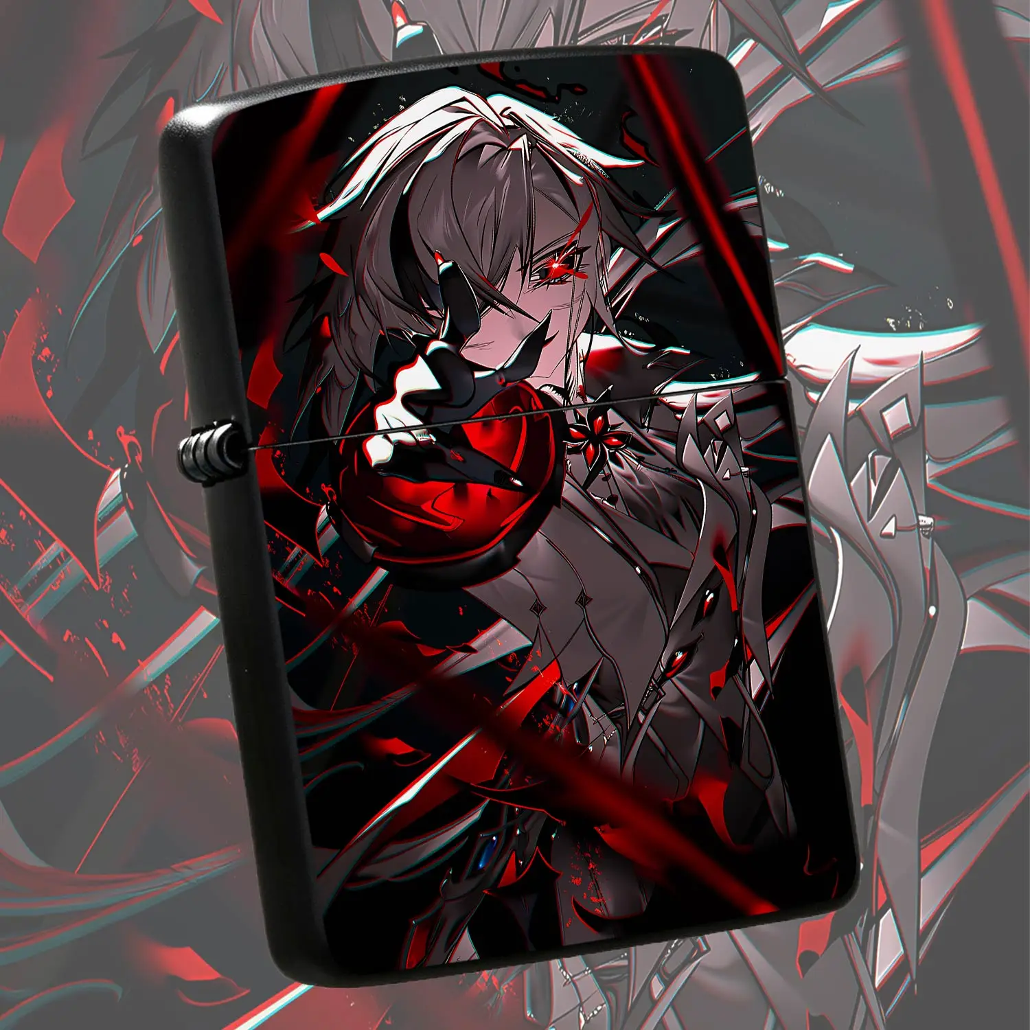 Anime Arlecchino Themed Portable Lighter, Stylish Dark Red Visual Creative Decor, Trendy Genshin Impact Game Peripheral, Sleek Cool Design For Daily Use, Gifting Collection For Anime Enthusiasts A Humorous And Interesting Lighter