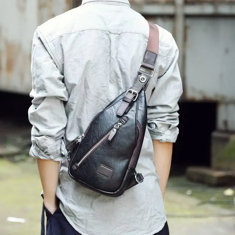 

Men's PU leather waterproof retro trend crossbody bag, large-capacity multi-functional casual single-shoulder small backpack