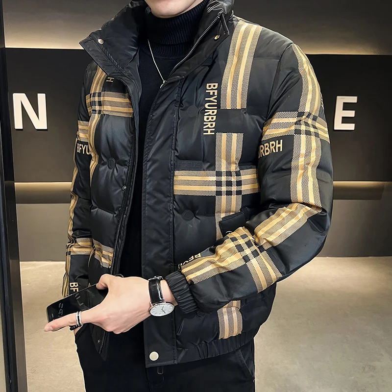 Men Short Down Jacket Winter New Lapel Thickened Trend Print Light Casual Fashion Brand Warm Windproof  Coats Man