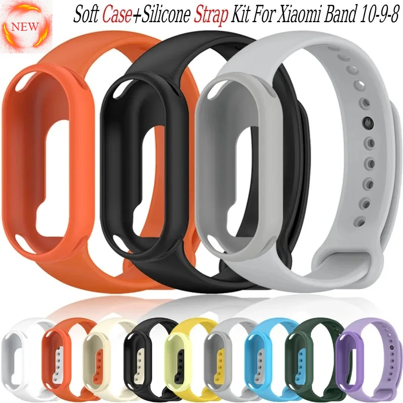 Soft Case+Silicone Strap Kit For Xiaomi Band 10 9 8 Screen Anti-fall Protective Shell For Mi Band 10 9 Sports Bracelet Wristband