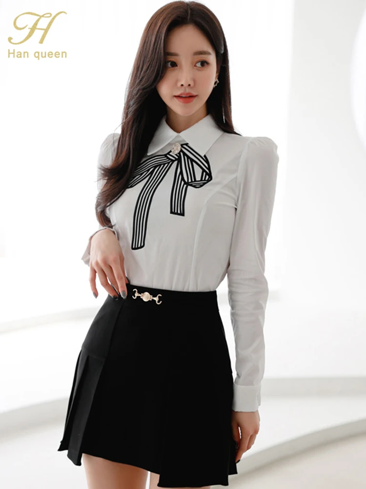 Han Queen New In Matching Sets White Shirts + Short Skirts Korean Set Woman 2 Pieces Chic And Elegant Summer Clothes Women 2024