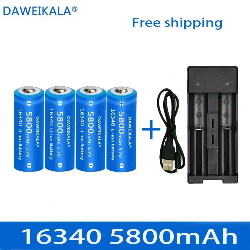 5800mAh rechargeable 3.7V Li-ion 16340 batteries CR123A battery for LED flashlight wall charger, travel for 16340 CR123A battery