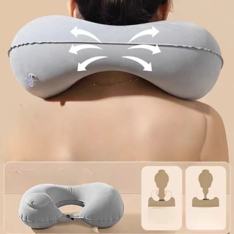 Press type inflatable U-pillow U-shaped airplane headrest Portable outdoor travel pillow Foldable neck pillow nap