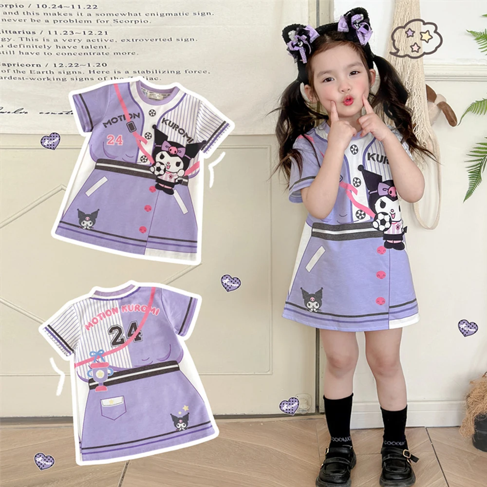 Children's Dress Short Sleeve Cartoon Sanrios Kuromi Cinnamoroll Kawaii Cute Anime T-Shirt Skirt Summer Girl Casual Fashion Set