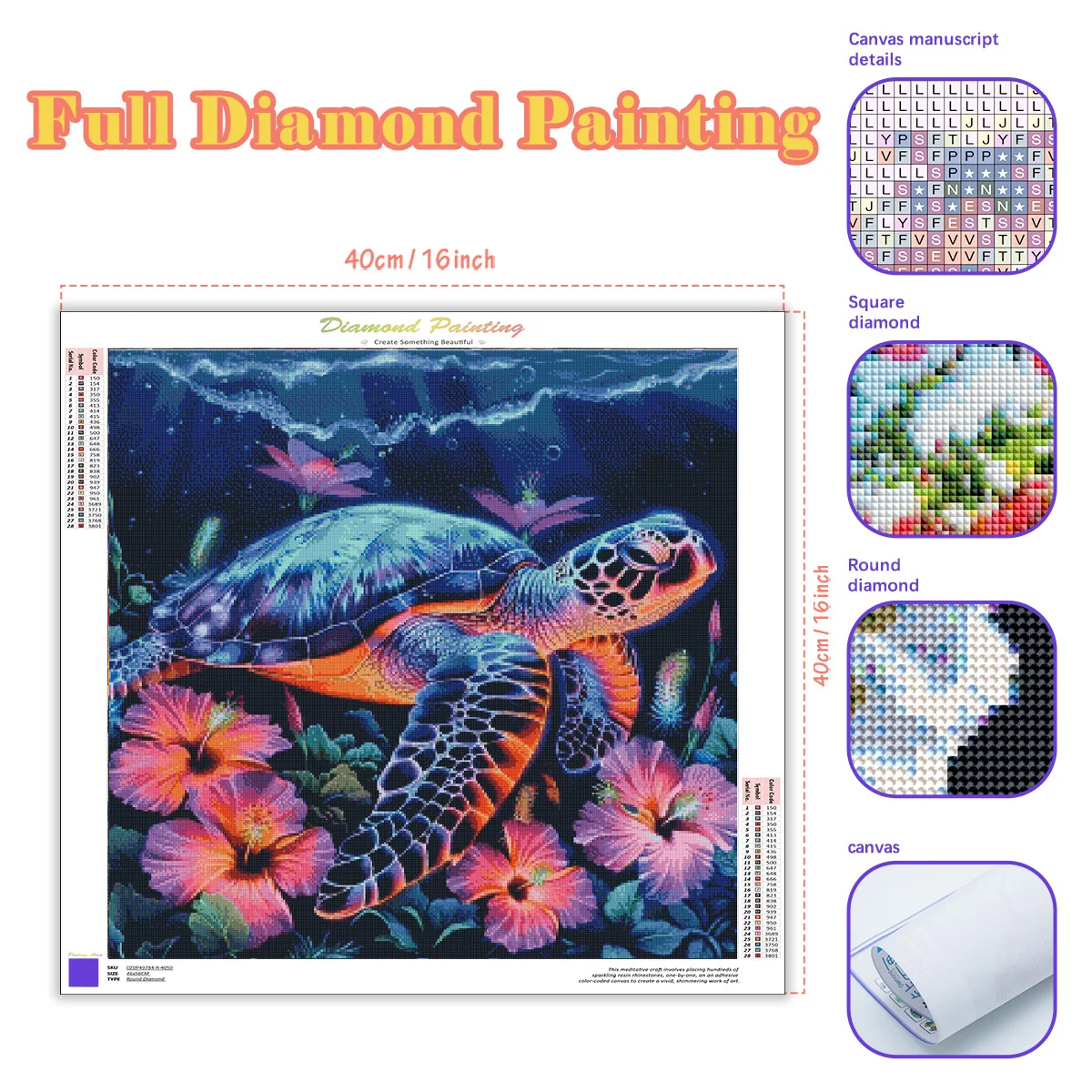 RUOPOTY Full Round Square Drill Diy Diamond Painting Kits Colorful Turtle Animals Diamond Embroidery Sale For Diy Crafts