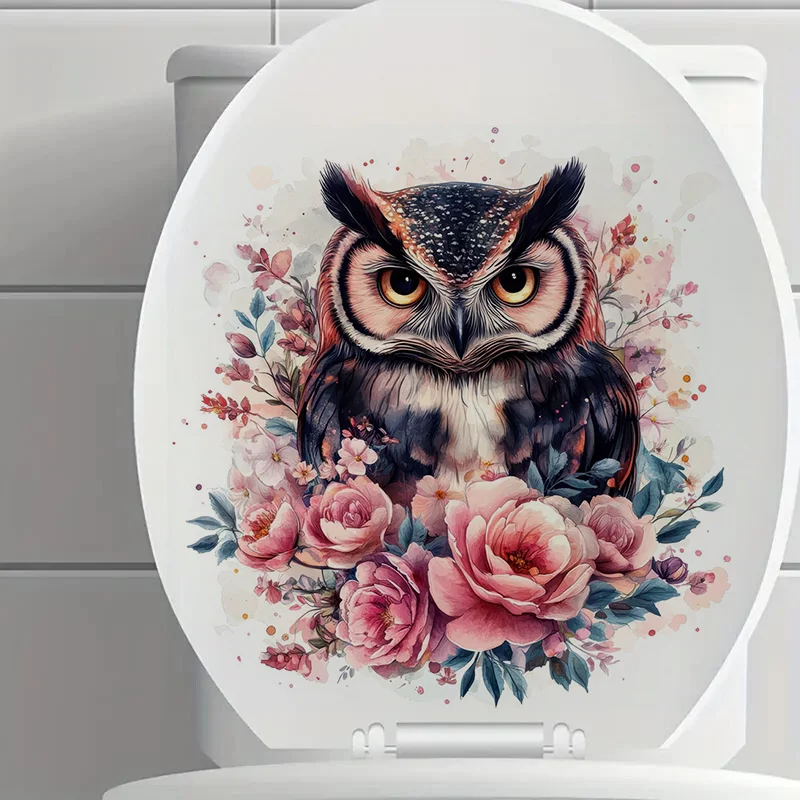 

Floral Owl Toilet Lid Stickers, Apply for Wall, Door, Cabinet, Window, Car Decoration, Vinyl Animal Decals, Art Wallpaper